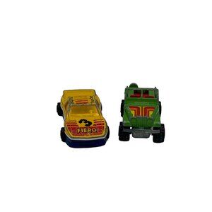 Lot of 2 Majorette1/55 Scale Die Cast Cars Green Jeep Yellow Pontiac Fiero